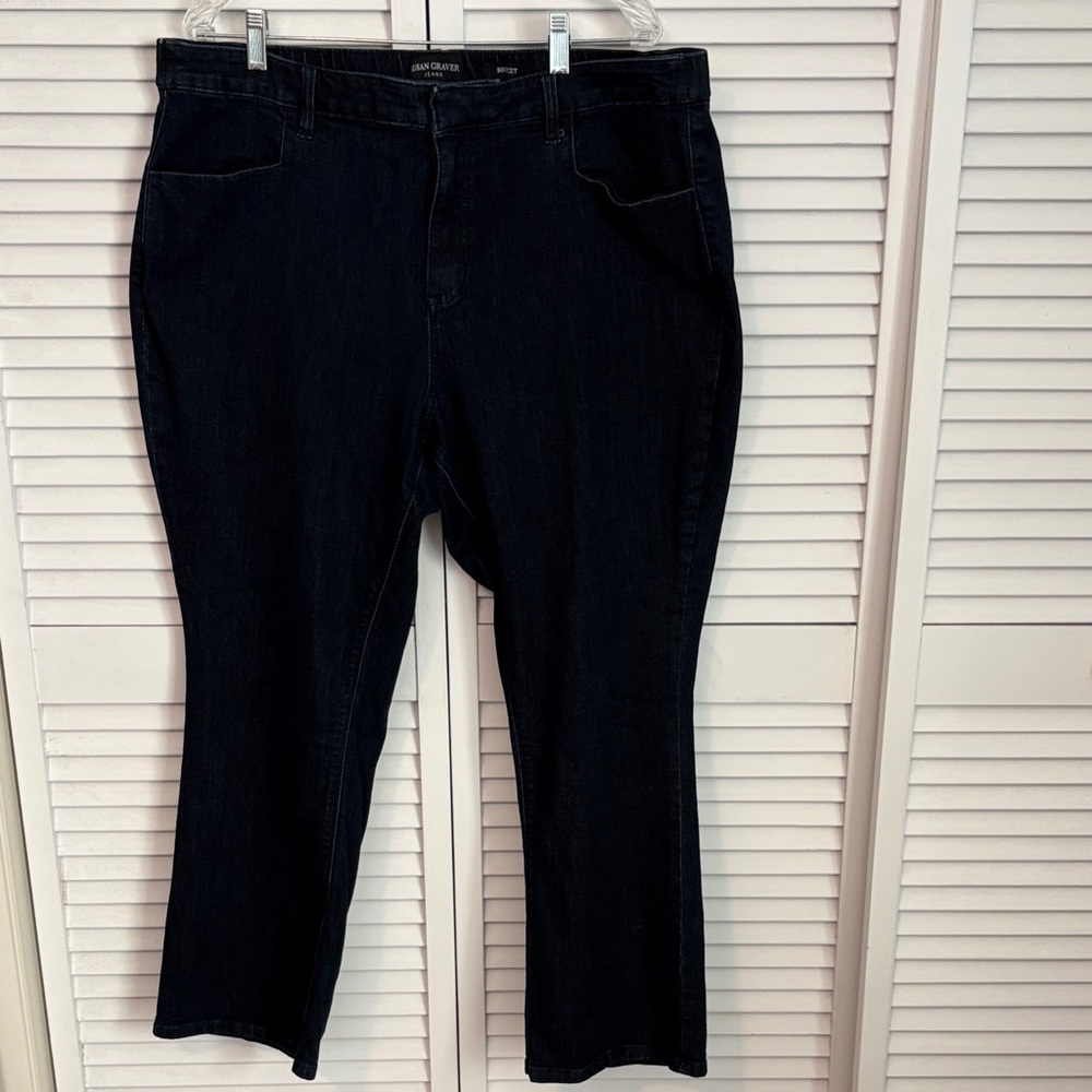 Susan Graver Stretch Denim Petite Classic Boot Cut Jean Indigo 20WP